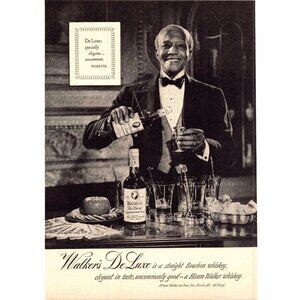 1950 Walker's DeLuxe Bourbon Whiskey Vintage Print Ad Formal Bar Waiter Wall Art